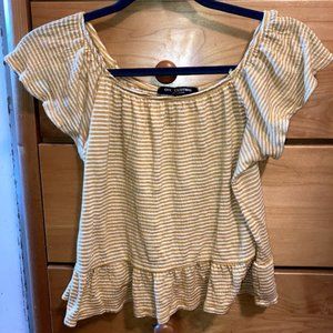Yellow Striped Ruffle Top